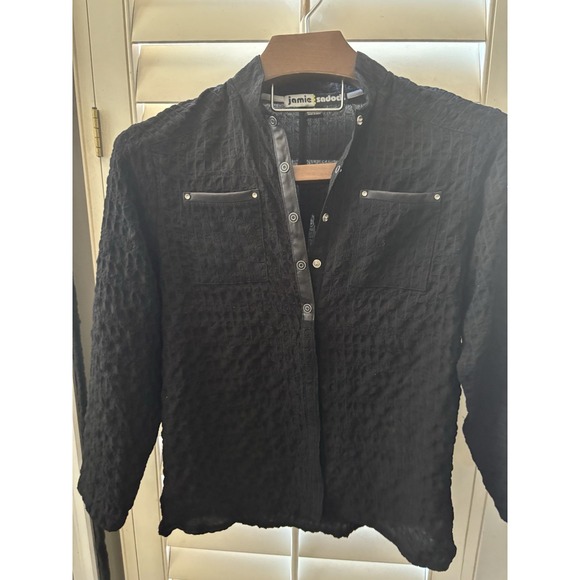 Vintage Jamie Sadock Golf Shirt Black Mock Neck Long Sleeve Snaps Detail Bubble‎ - Picture 2 of 10